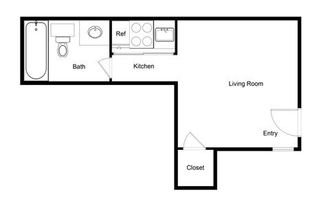Floor plan for studio, 1 bath, 282 sqft
